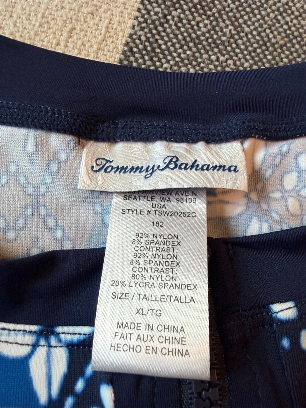 Tommy Bahama Navy and White Printed Rash guard set